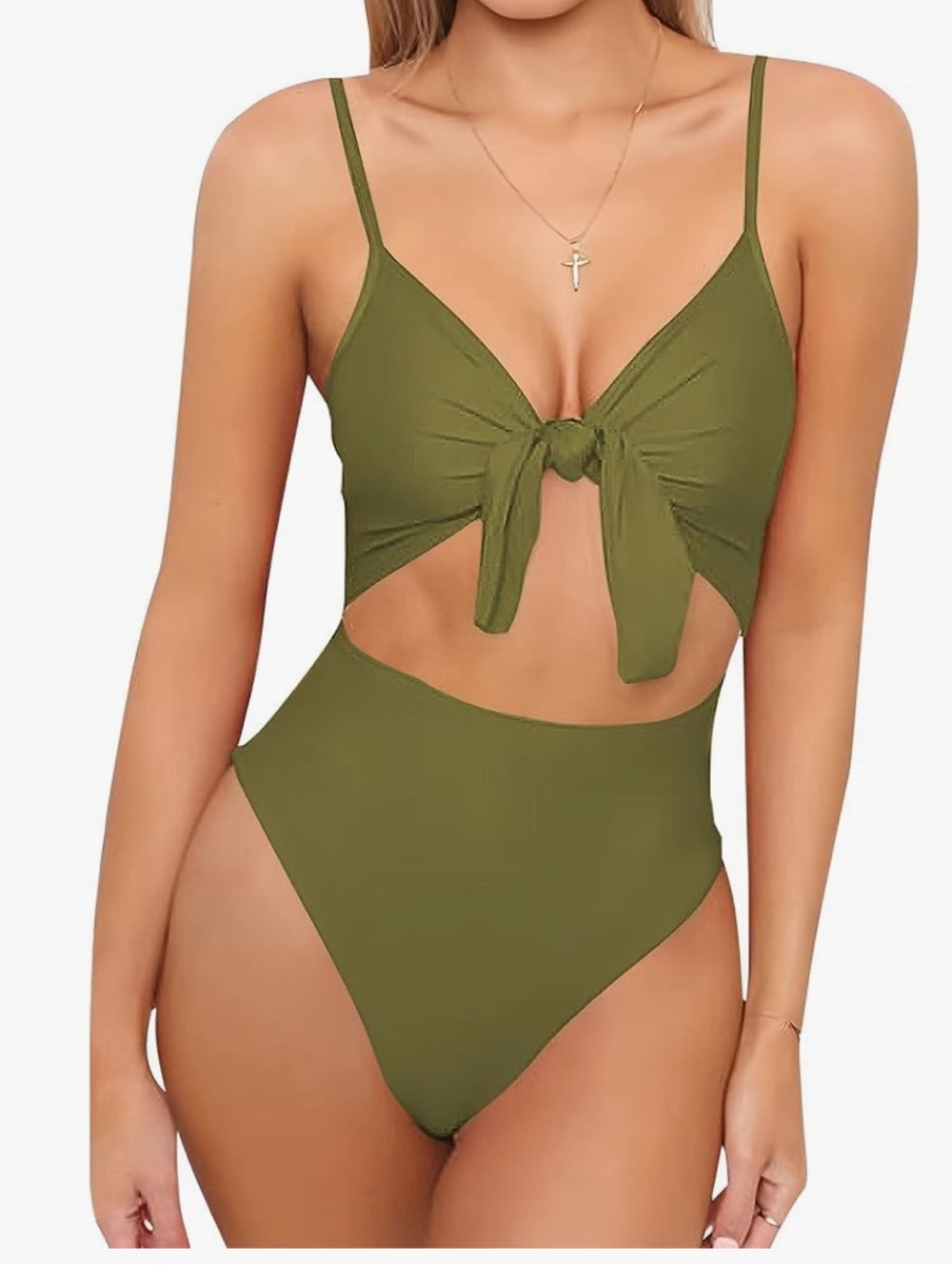 NWOT Olive Green One-Piece Swimsuit with Front Tie